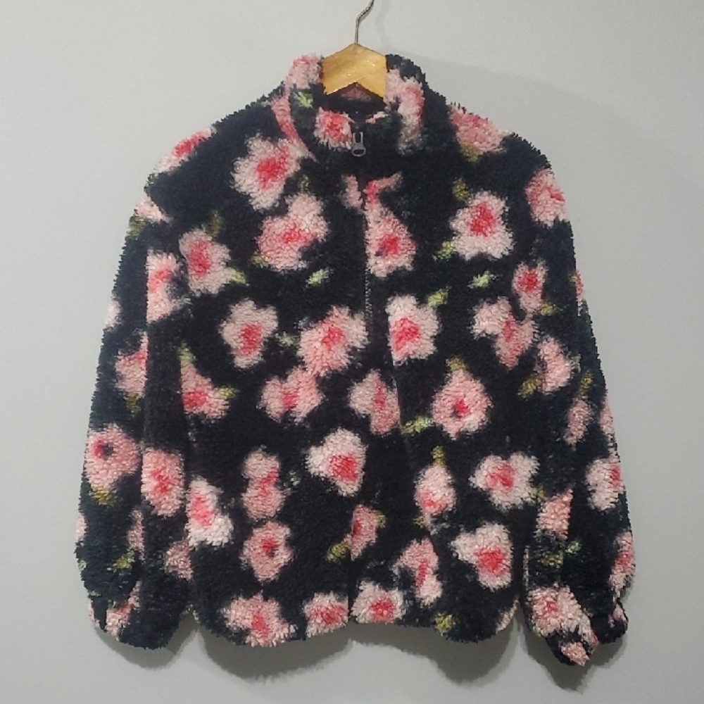 Sandy Liang X Target Jacket Women's XS Black Colorpop NYC Fleece Floral Sherpa